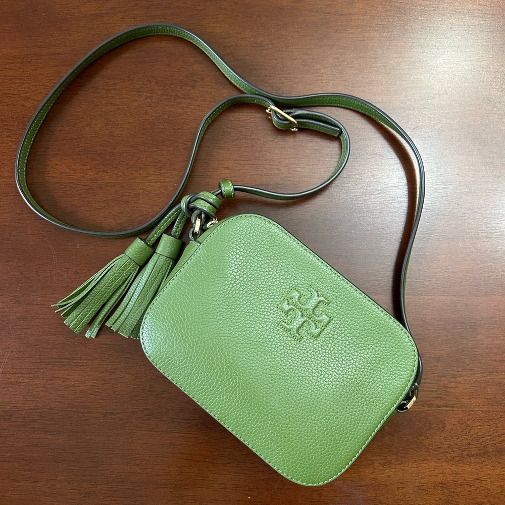 Tory Burch Green Pebbled Leather Crossbody Bag